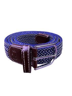 Roostas Mens Navy Woven Stretch Belt With Leather Accents Large Polyester-Rubber